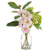 9" Cherry Blossom & Snowball Silk Flower Arrangement w/Glass Vase -Pink/Green (Pack of 12) - LFB784-PK/GR