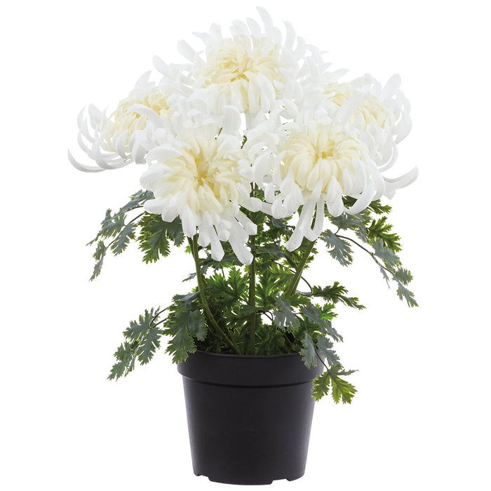 17" Outdoor UV-Resistant Artificial Flowering Chrysanthemum Plant w/Pot -White (Pack of 4) - LFC003-WH