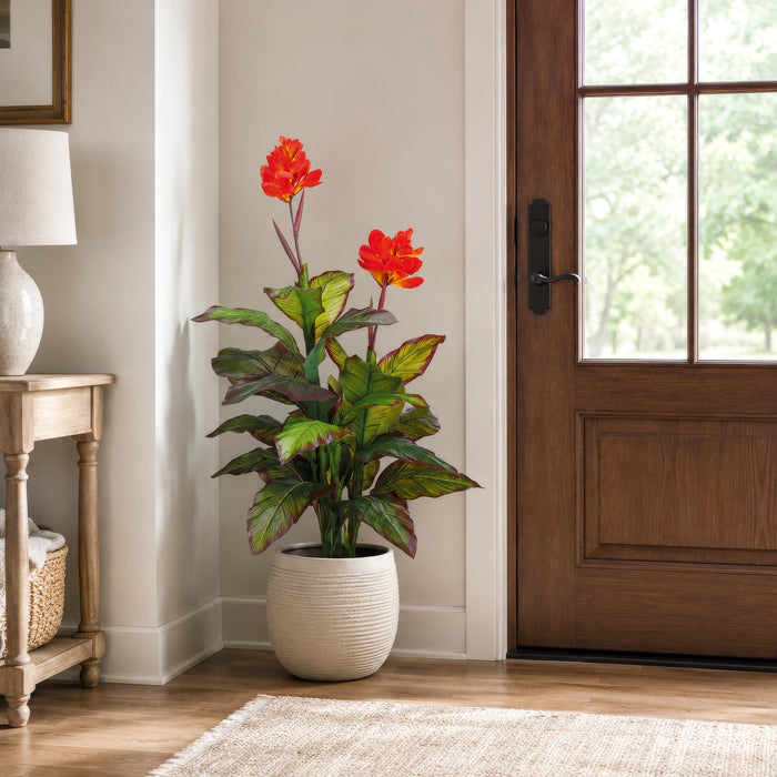 4' Flowering Canna Flower Silk Plant w/Pot -Red (Pack of 4) - LFC124-RE