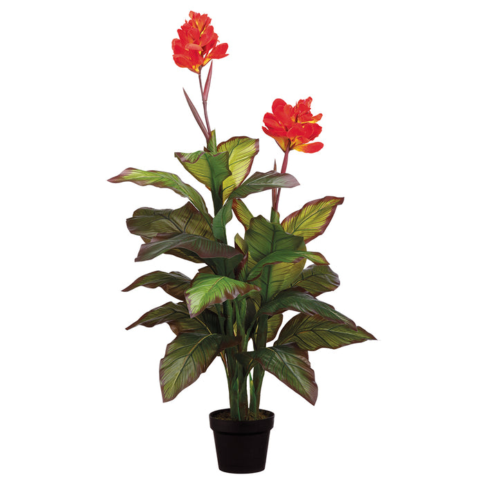 potted silk plants 4' Canna Flower Silk Plant w/Pot -Red