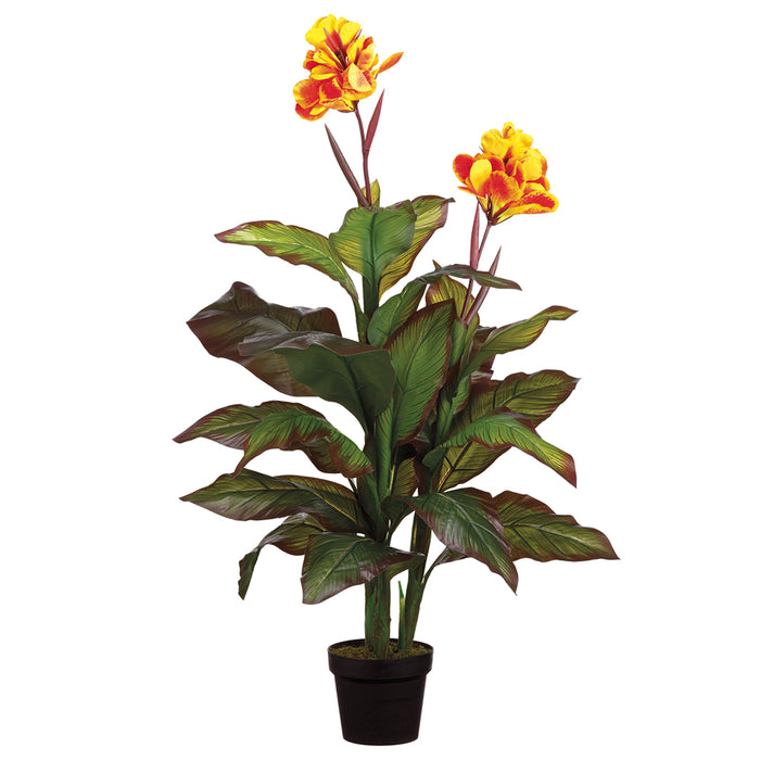 4' Canna Flower Silk Plant w/Pot -Yellow/Red (Pack of 4) - LFC124-YE/RE