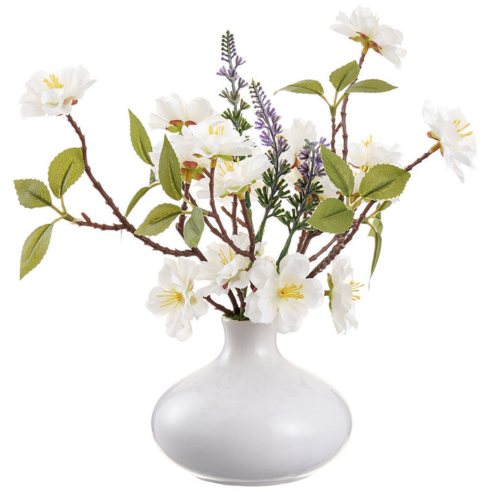 11" Cherry Blossom & Lavender Silk Flower Arrangement w/Ceramic Vase -Cream/Lavender (Pack of 2) - LFC300-CR/LV