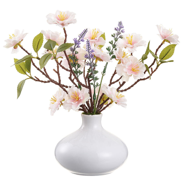 11" Cherry Blossom & Lavender Silk Flower Arrangement w/Ceramic Vase -Pink/Lavender (Pack of 2) - LFC300-PK/LV