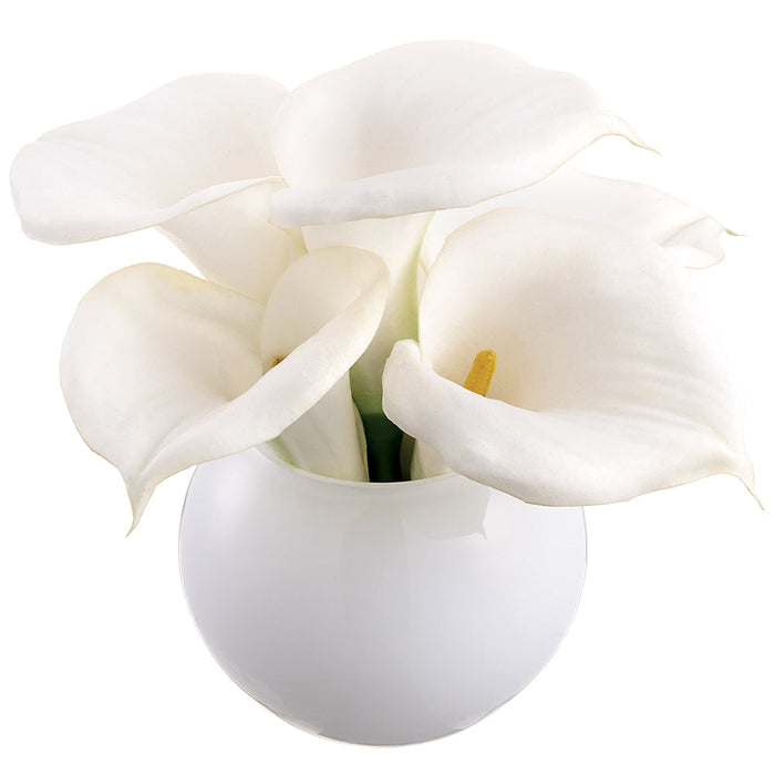 9.5" Calla Lily Silk Flower Arrangement w/Glass Vase -White (Pack of 4) - LFC352-WH