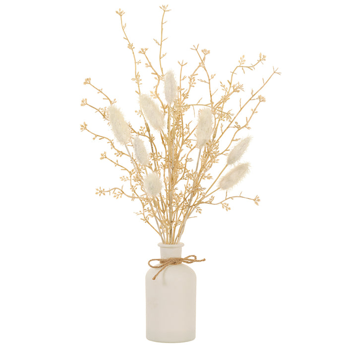 14.5" Cattail & Grass Artificial Flower Arrangement w/Glass Vase -Beige (pack of 12) - LFC447-BE