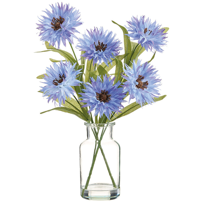 13" Cosmos Silk Flower Arrangement w/Glass Vase -Blue/Delphinium (Pack of 6) - LFC490-BL/DL