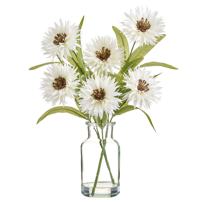 13" Cosmos Silk Flower Arrangement w/Glass Vase -White (Pack of 6) - LFC490-WH