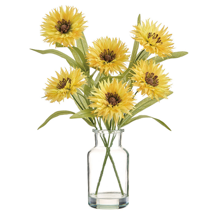 13" Cosmos Silk Flower Arrangement w/Glass Vase -Yellow (Pack of 6) - LFC490-YE