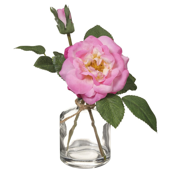 8" Silk Camellia Flower Arrangement w/Glass Vase -Rubrum (pack of 12) - LFC991-RB