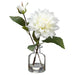 10.5" Silk Dahlia Flower Arrangement w/Glass Vase -White (pack of 12) - LFD056-WH
