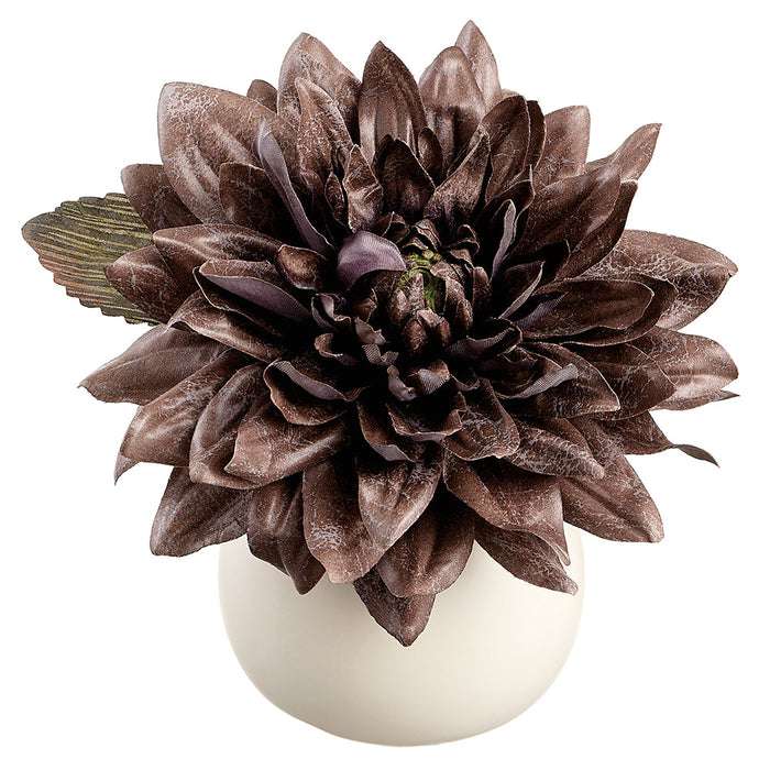 7" Dahlia Silk Flower Arrangement w/Ceramic Vase -Plum (Pack of 6) - LFD063-PL