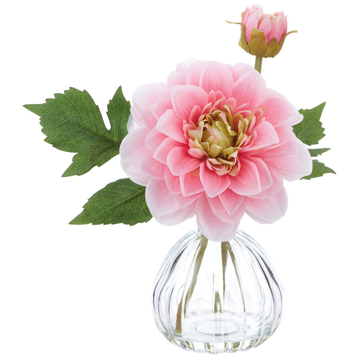 8.5" Dahlia Silk Flower Arrangement w/Glass Vase -Pink (Pack of 6) - LFD090-PK