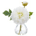 8.5" Dahlia Silk Flower Arrangement w/Glass Vase -White (Pack of 6) - LFD090-WH