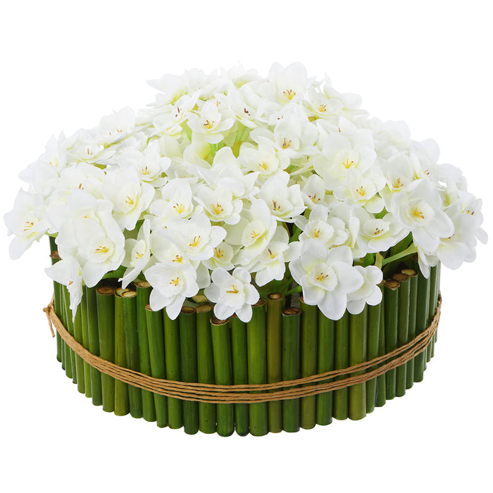 6" Silk Daffodil Flower Arrangement w/Tube Planter -White (pack of 4) - LFD138-WH