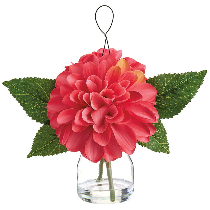 8" Dahlia Silk Flower Arrangement w/Glass Vase -Coral (Pack of 6) - LFD190-CO