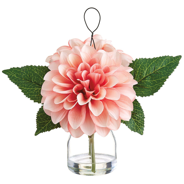 8" Dahlia Silk Flower Arrangement w/Glass Vase -Peach (Pack of 6) - LFD190-PE