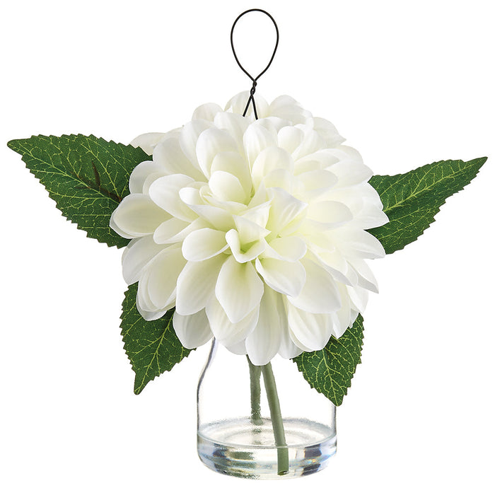 8" Dahlia Silk Flower Arrangement w/Glass Vase -White (Pack of 6) - LFD190-WH