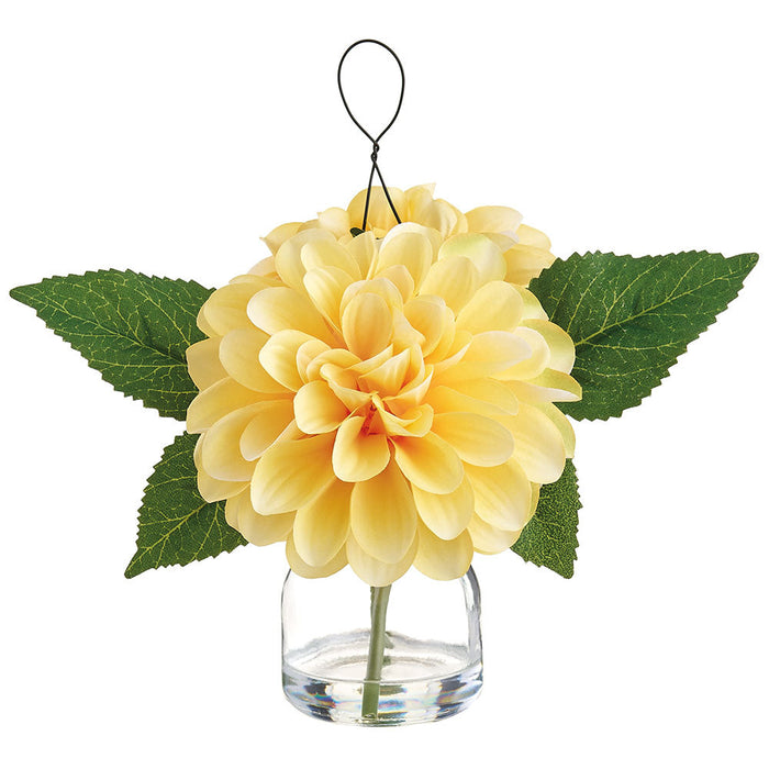 8" Dahlia Silk Flower Arrangement w/Glass Vase -Yellow (Pack of 6) - LFD190-YE