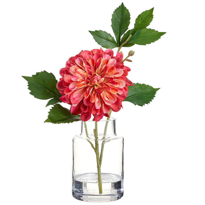 12" Dahlia Silk Flower Arrangement w/Glass Vase -Beauty/Yellow (Pack of 6) - LFD313-BT/YE