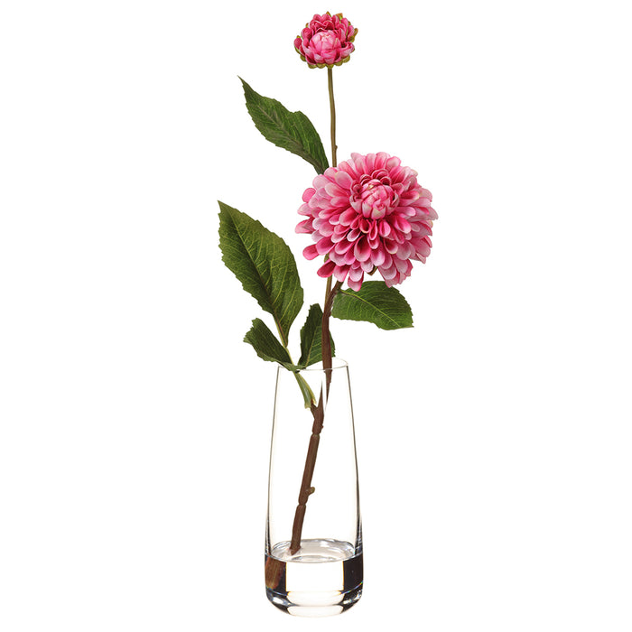 14" Silk Dahlia Flower Arrangement w/Glass Vase -Boysenberry (pack of 4) - LFD533-BB
