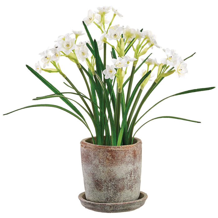 16.5" Daffodil Silk Flower Arrangement w/Mgo Pot -White (Pack of 2) - LFD720-WH