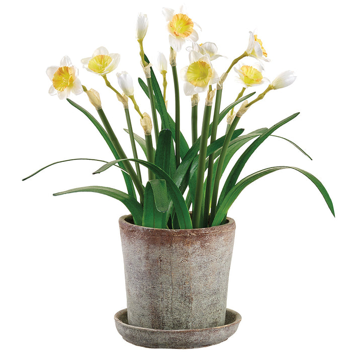 23" Daffodil Silk Flower Arrangement w/Mgo Pot -White/Yellow (Pack of 2) - LFD721-WH/YE
