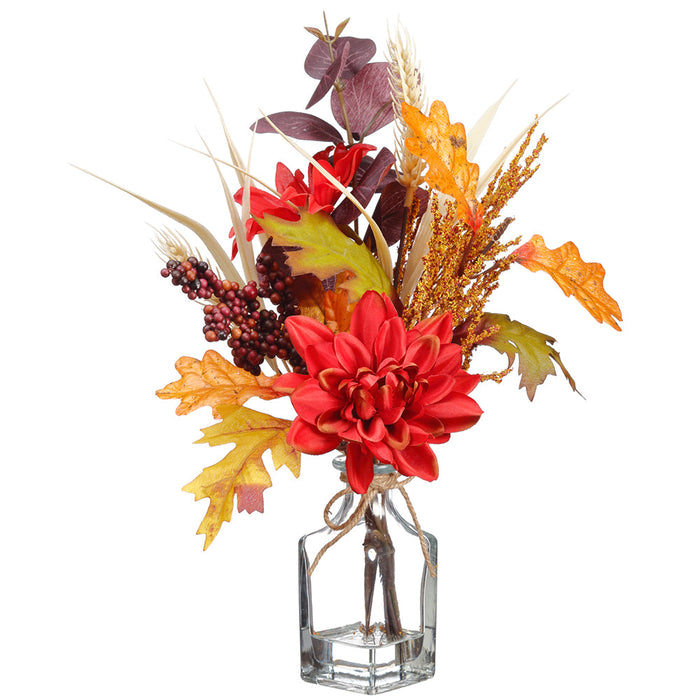 14" Gerbera Daisy, Berry & Pinecone Silk Flower Arrangement w/Glass Vase -Fall (Pack of 12) - LFD730-FA