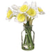 10" Silk Daffodil Flower Arrangement w/Glass Vase -White/Yellow (pack of 6) - LFD882-WH/YE