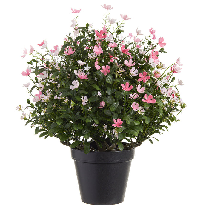 outdoor potted plants artificial 17" Outdoor UV-Resistant Artificial Mini Flower Plant w/Pot -Pink/White (Pack of 4)