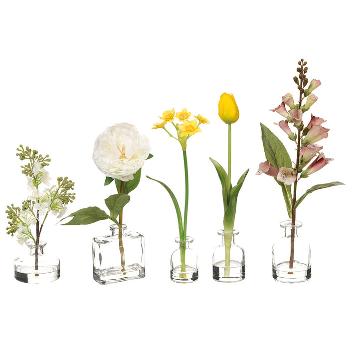 17" Set Of Assorted Spring Silk Flower Arrangements w/Glass Vases -Mixed Colors (Pack of 2) - LFF170-MX