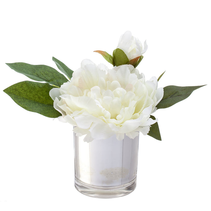 7" Peony Silk Flower Arrangement -White (pack of 12) - LFG076-WH