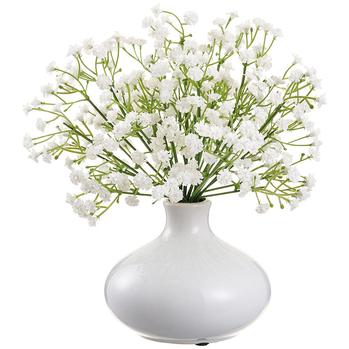9" Gypsophilia Baby's Breath Artificial Flower Arrangement w/Ceramic Vase -White (Pack of 2) - LFG100-WH