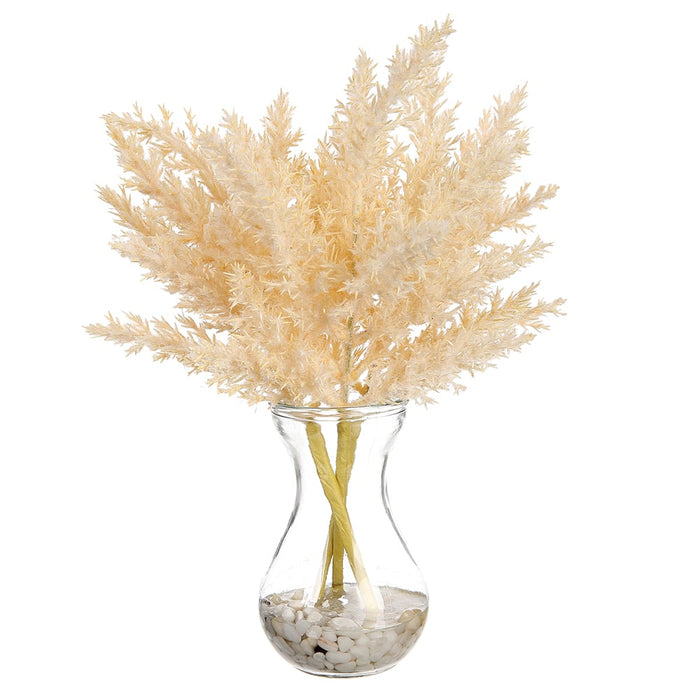 11" Pampas Grass Artificial Arrangement w/Glass Vase -Ivory (pack of 6) - LFG150-IV