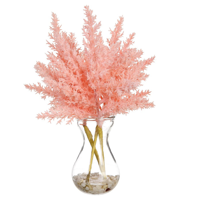11" Pampas Grass Artificial Arrangement w/Glass Vase -Pink (pack of 6) - LFG151-PK