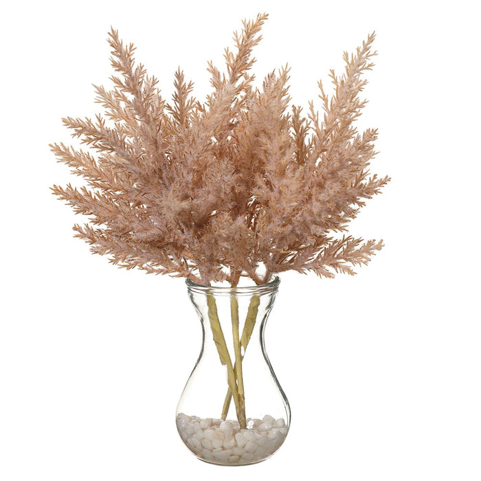11" Pampas Grass Artificial Arrangement w/Glass Vase -Light Brown (pack of 6) - LFG153-BR/LT
