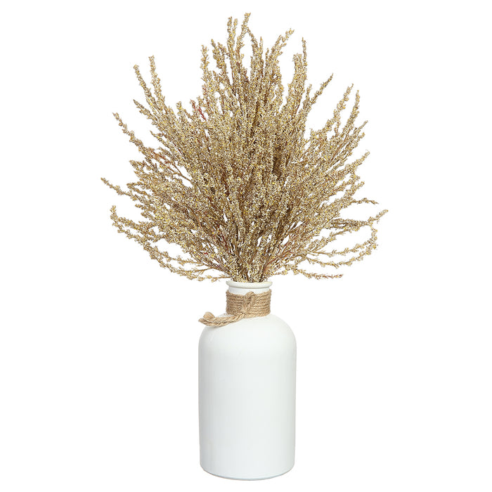 14.5" Plume Grass Artificial Arrangement w/Ceramic Vase -Beige/Brown (pack of 12) - LFG244-BE/BR