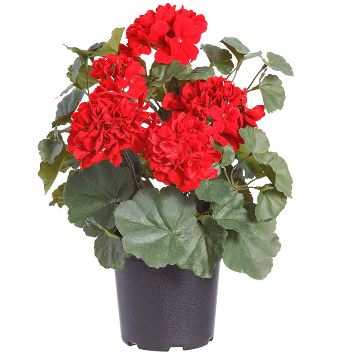 16" Geranium Silk Flower Arrangement w/Plastic Pot -Red (Pack of 4) - LFG376-RE