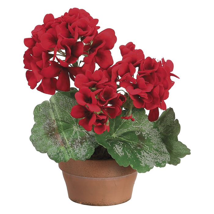 9" Geranium Silk Flower Arrangement -Red (pack of 4) - LFG404-RE