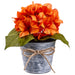 8" Hydrangea Silk Flower Arrangement w/Tin Pot - Orange (pack of 6) - LFH002-OR