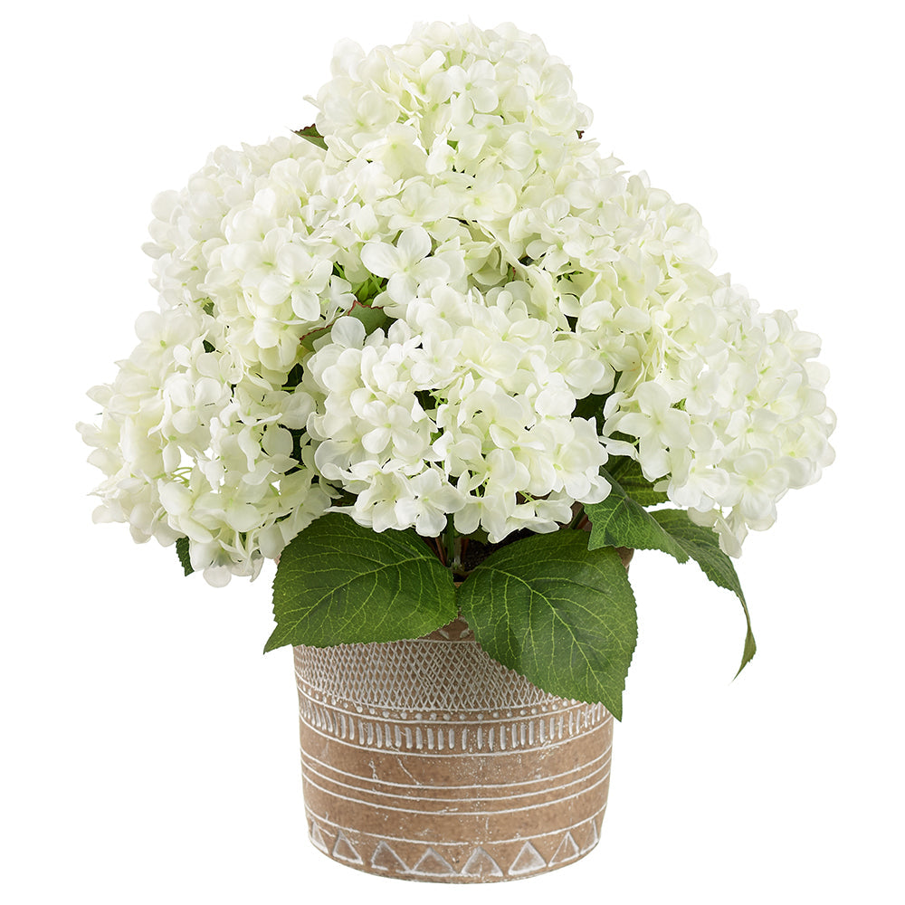 16" Hydrangea Silk Flower Arrangement w/Terra Cotta Pot -Cream (pack of 4) - LFH038-CR