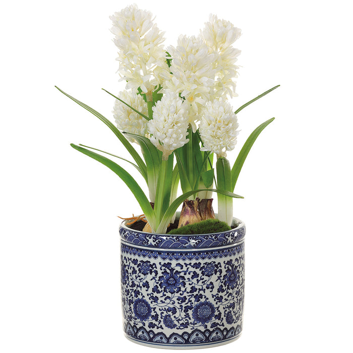 20" Hyacinth Silk Flower Arrangement w/Ceramic Vase -Cream (pack of 2) - LFH041-WH