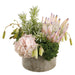 11" Hydrangea, Protea & Succulent Silk Flower Arrangement w/Cement Planter -Pink/Green - LFH172-PK/GR