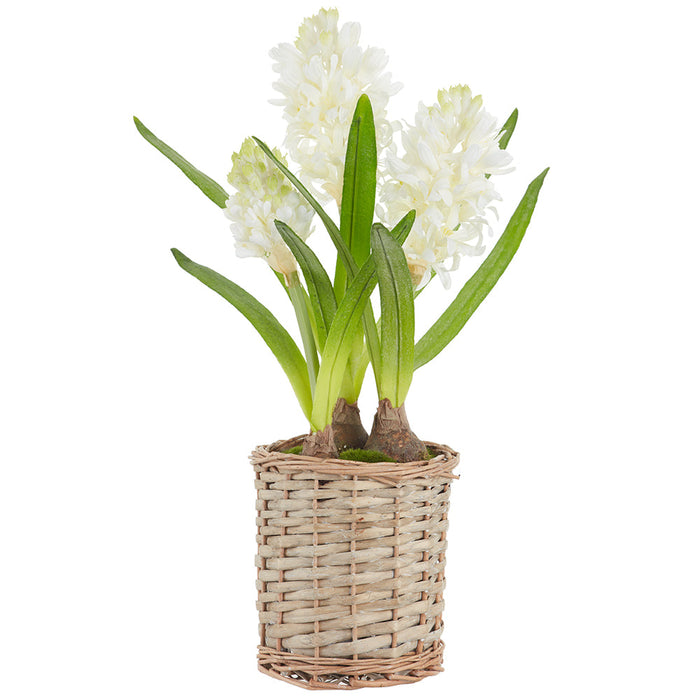 17" Hyacinth With Bulb Silk Flower Arrangement w/Basket -White (Pack of 4) - LFH207-WH