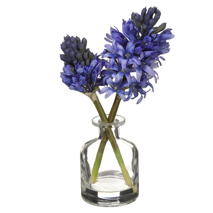 10.5" Silk Hyacinth Flower Arrangement w/Glass Vase -Blue (pack of 6) - LFH214-BL