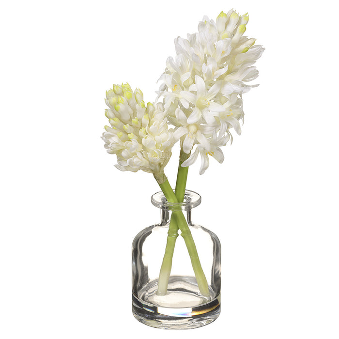 10.5" Silk Hyacinth Flower Arrangement w/Glass Vase -White (pack of 6) - LFH214-WH