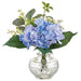 10" Hydrangea, Snowball & Dill Silk Flower Arrangement w/Glass Vase -Blue/Green (Pack of 4) - LFH235-BL/GR