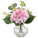 10" Hydrangea, Snowball & Dill Silk Flower Arrangement w/Glass Vase -Pink/Green (Pack of 4) - LFH235-PK/GR