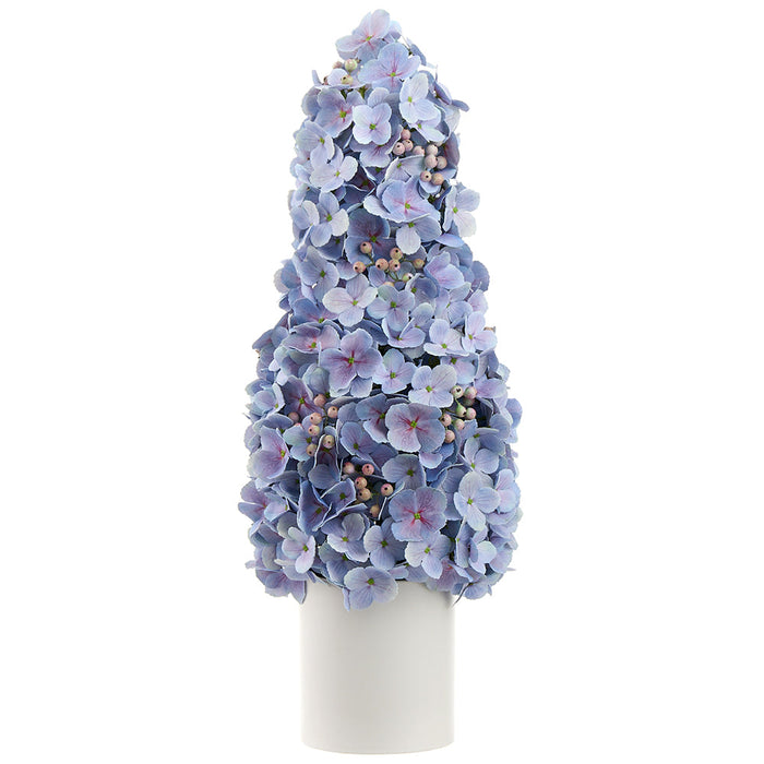 27" Cone-Shaped Silk Hydrangea Flower Arrangement Topiary w/Ceramic Vase -Blue (pack of 2) - LFH273-BL
