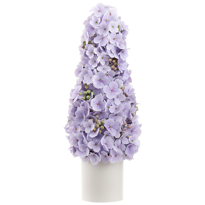 27" Cone-Shaped Silk Hydrangea Flower Arrangement Topiary w/Ceramic Vase -Lavender (pack of 2) - LFH273-LV