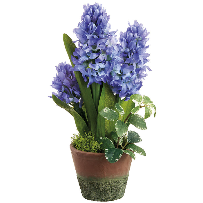11" Hyacinth Silk Flower Arrangement w/Cement Pot -Blue (Pack of 6) - LFH290-BL